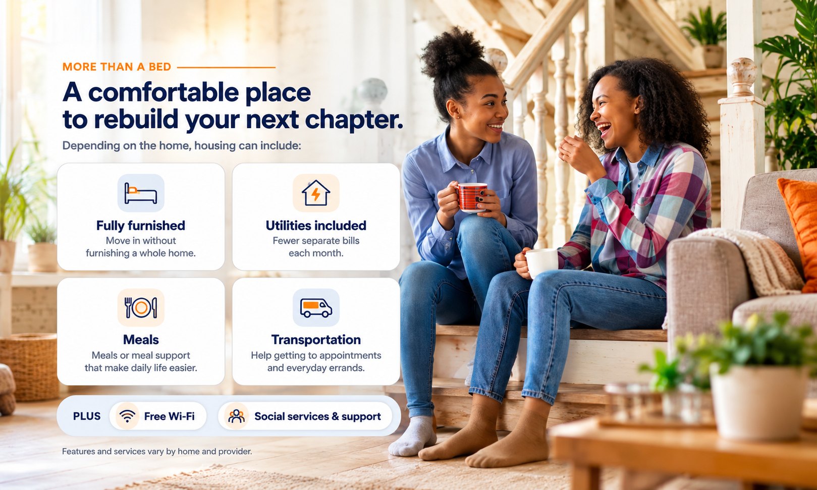 Ready Rooms housing benefits including furnished living, utilities, meals, transportation, Wi-Fi and support